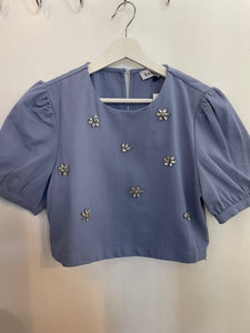 Angelica Jewel Trim Top in Blue