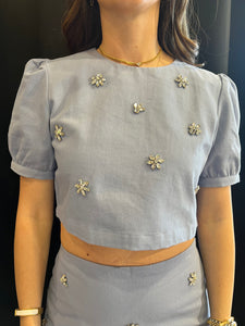 Angelica Jewel Trim Top in Blue