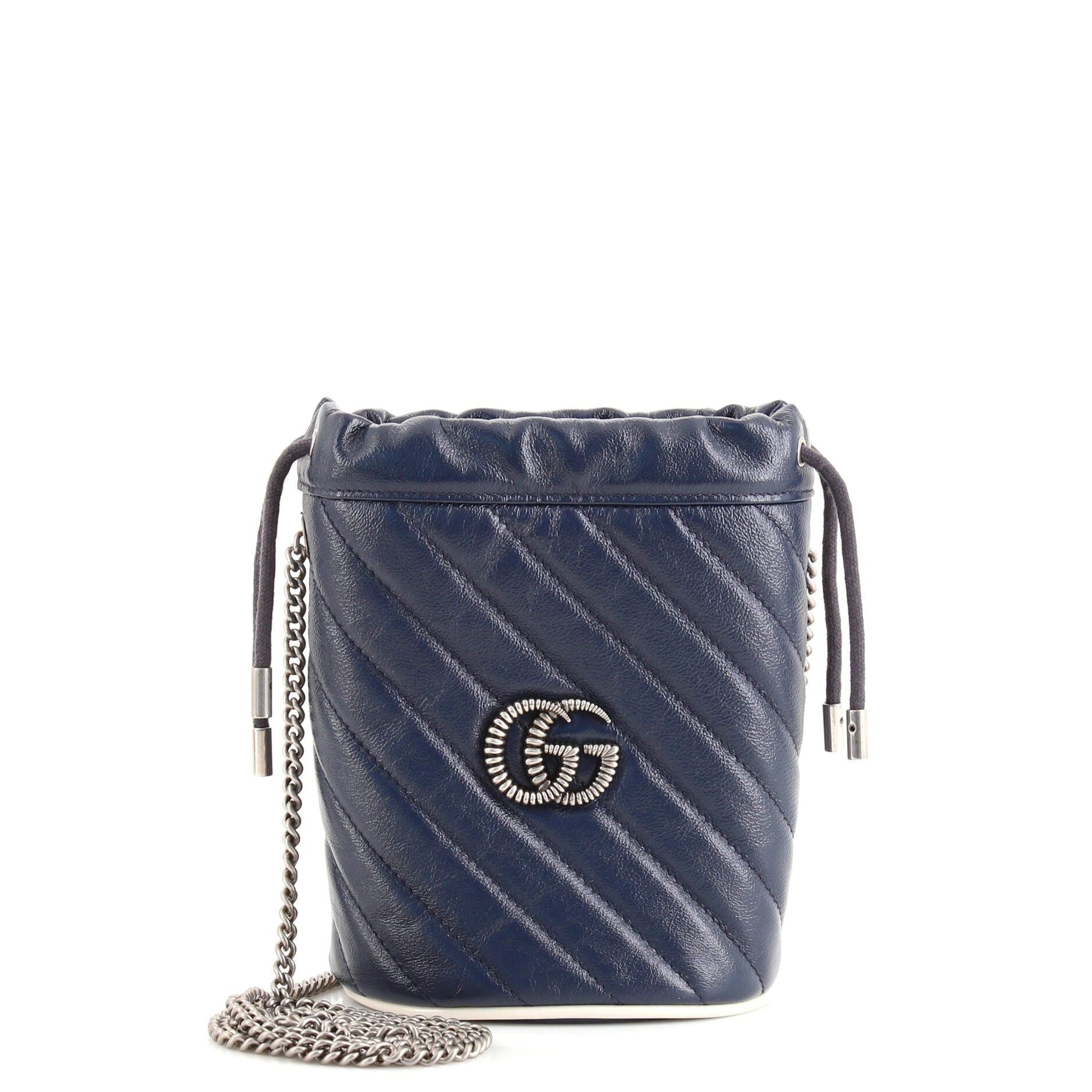 Gucci GG Marmont Diagonal Quilted Leather Bucket Bag