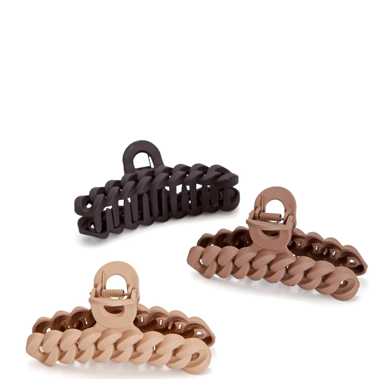 Kitsch Chain Claw 3-Piece Set - three neutral brown coloured claw hair clips made from sustainable materials