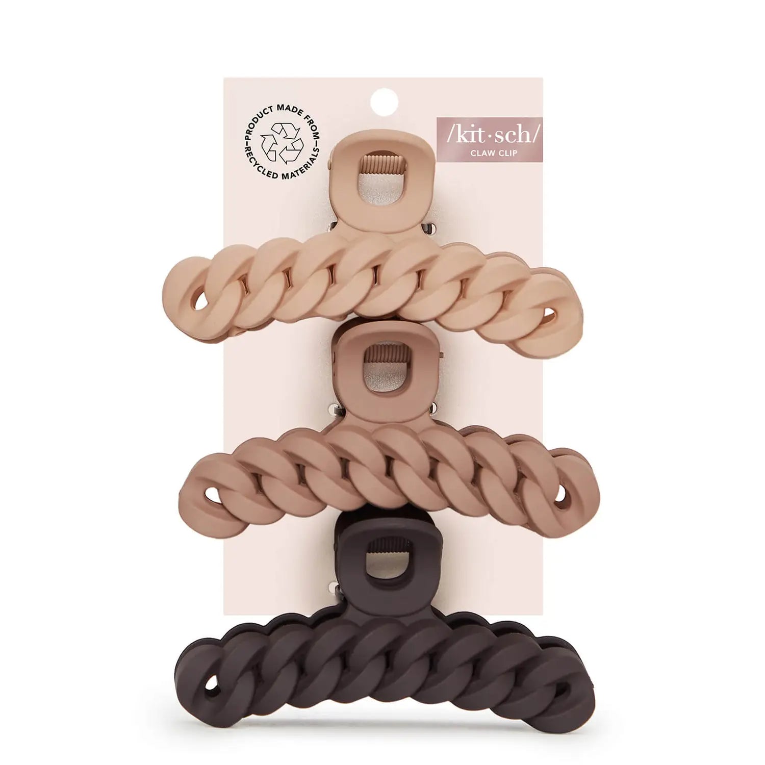 Kitsch Chain Claw 3-Piece Set - three neutral brown coloured claw hair clips made from sustainable materials