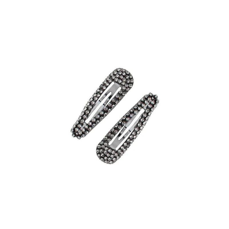 UNIKONCEPT Lifestyle Boutique and Lounge; Kitsch Rhinestone Snap Clips pictured on a white background. Rhinestone studded snap hair clips