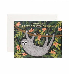 UNIKONCEPT Lifestyle Boutique and Lounge; Rifle Paper Company Greeting Cards Happy Belated Birthday birthday card with a sloth
